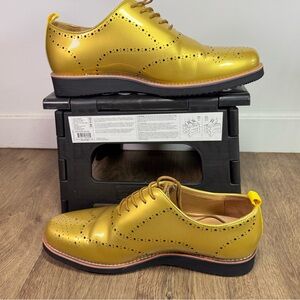 Men's Metallic Gold Brogue Derby Oxfords